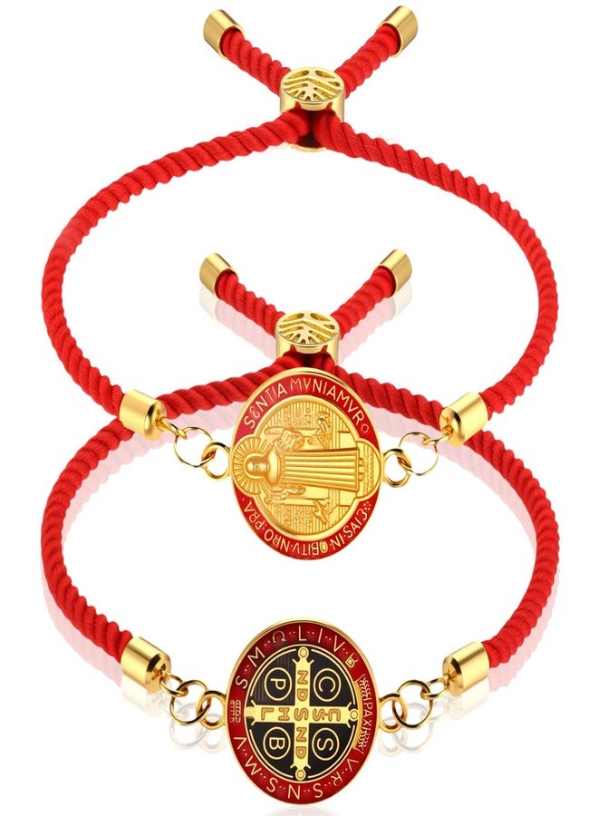 Canchiing 2 Pcs Saint Benedict Medal Blessing Gifts Red String for Protection Adjustable Catholic Bracelet Rosary Bracelets Gifts for Men Women Birthday Christmas Confirmation - Image 1